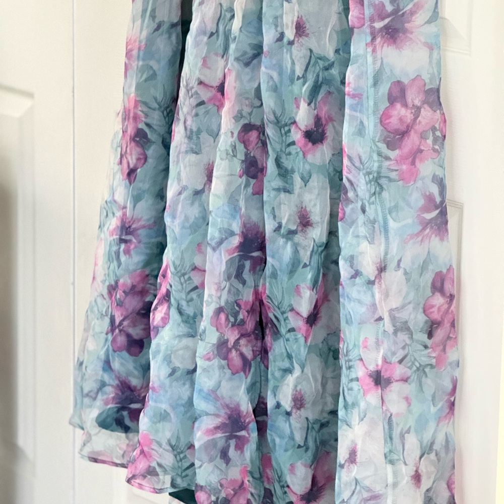 Lulu's Floral Romance That Wows Dark Teal Floral Print Organza size S - Picture 4 of 6